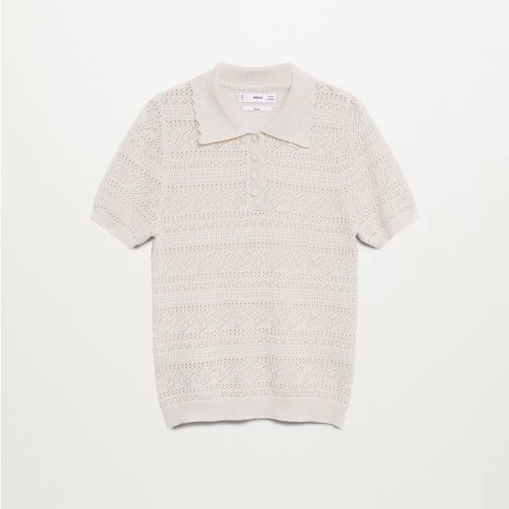 EUC MANGO Cream Openwork Knit Polo Size XS